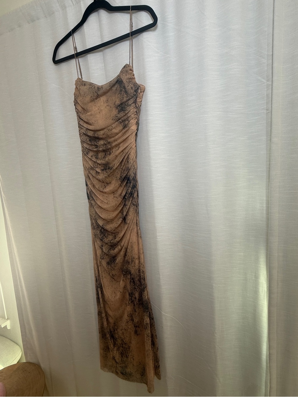 Zara Ruched Marble Print Midi Dress Neutral Bodycon Slip Dress | Size S - Picture 6 of 11